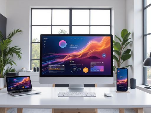 办公自动化场景,智能助手界面,蓝色背景,现代办公环境